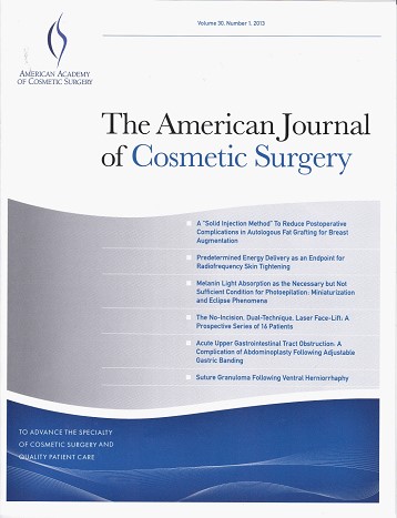 ▲美國美容外科醫學期刊2013年刊載邱正宏醫師著作：「A Solid Injection Method to Reduce Postoperative Complications in Autologous Fat Grafting for Breast Augmentation」...自體脂肪隆乳「沙拉式打法」減少術後硬塊...