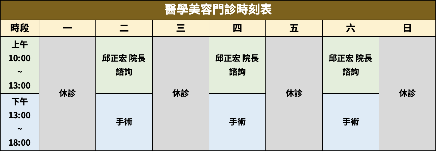 ▲景升診所醫學美容門診時刻表