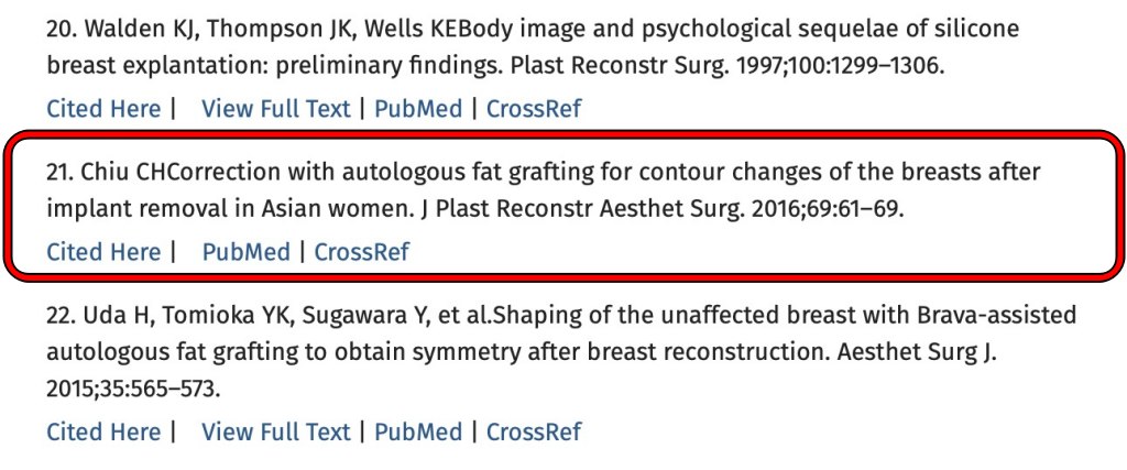 邱正宏醫師於2016年發表「乳房假體取出後的自體脂肪隆乳」論文